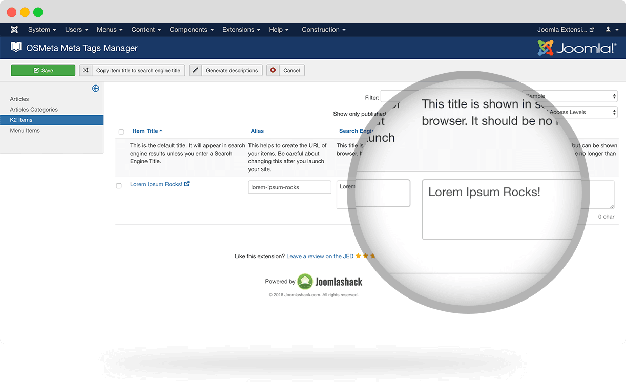 Joomla metadata with OSMeta