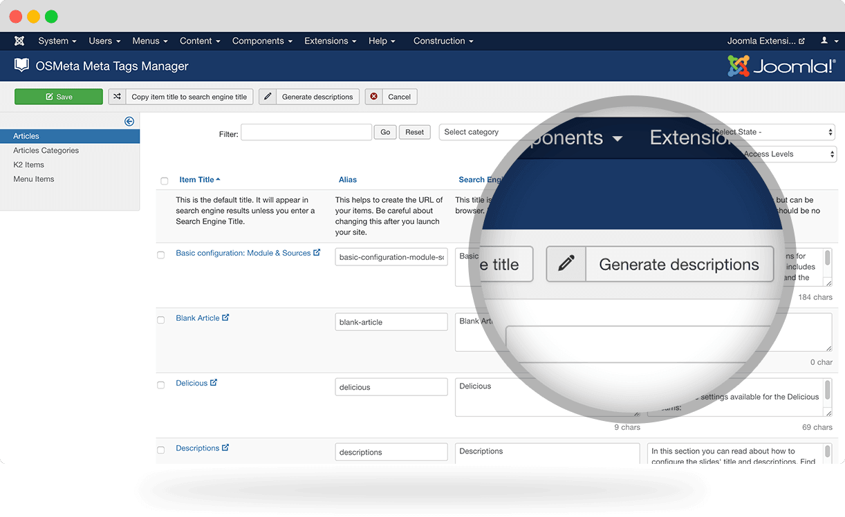 Joomla metadata with OSMeta