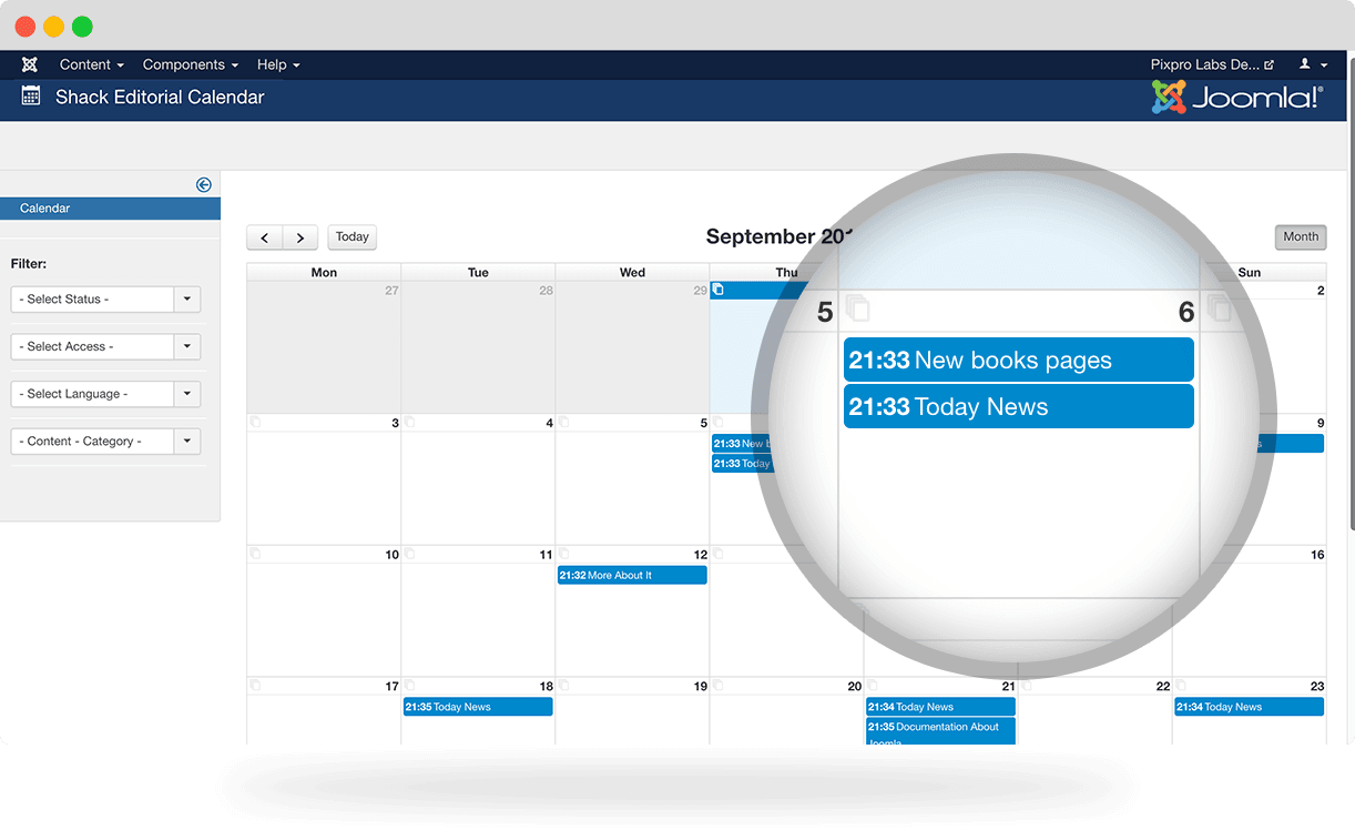 Shack Editorial Calendar main screen