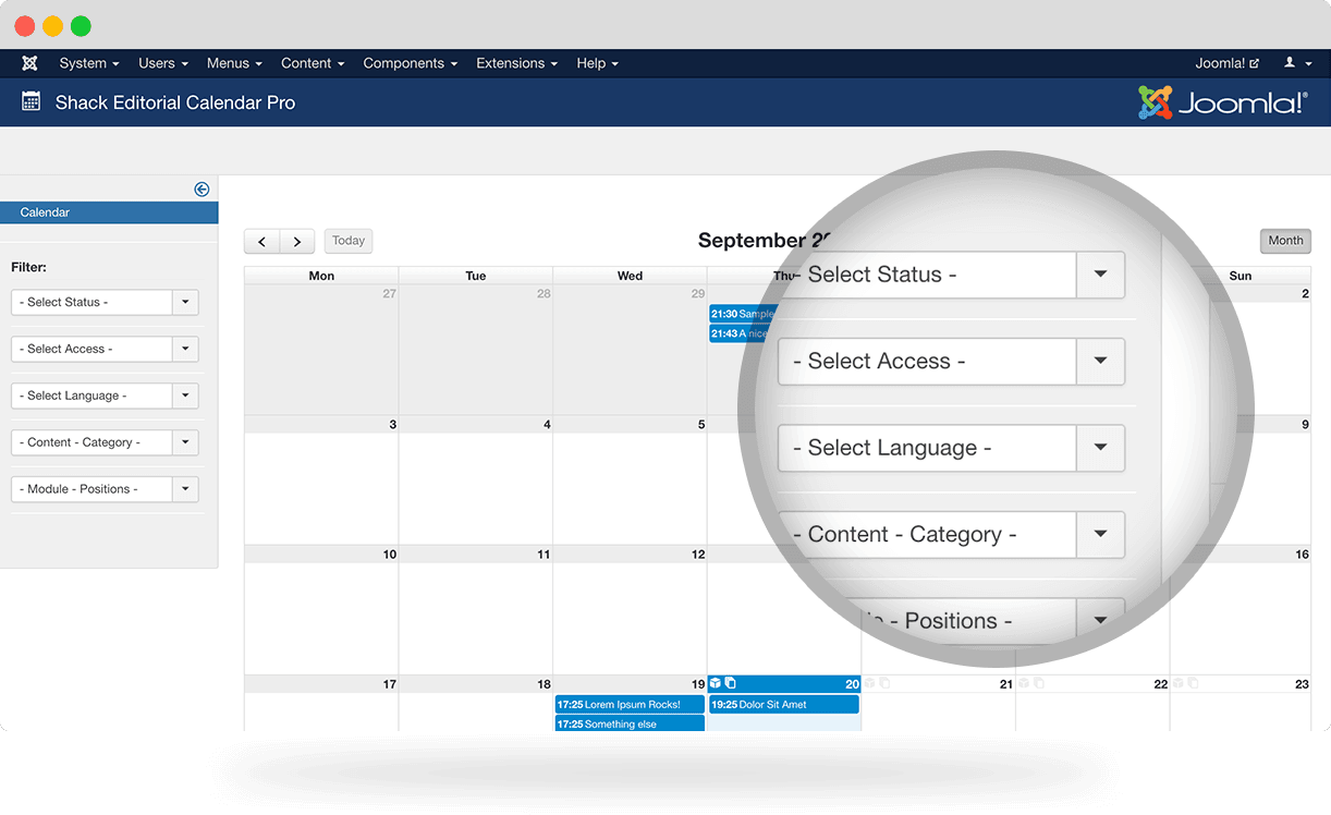 Shack Editorial Calendar filters