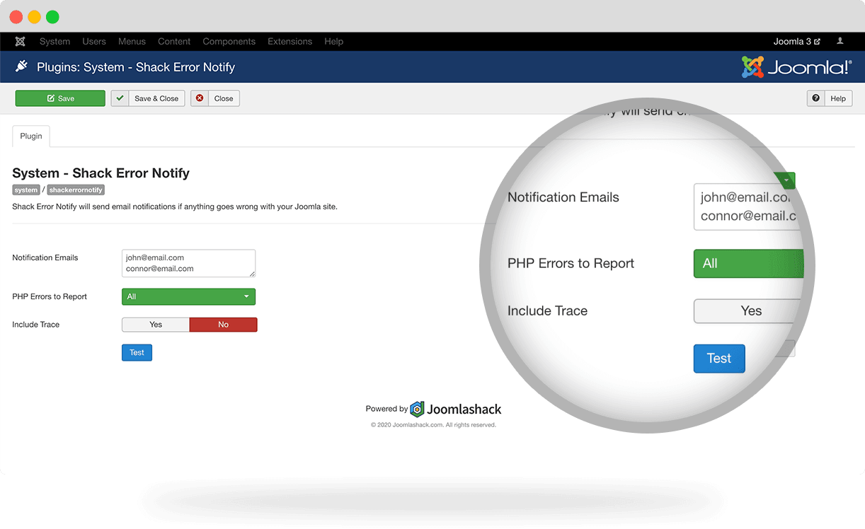 Shack Error Notify, the Joomla extension to detect and notify errors from your site