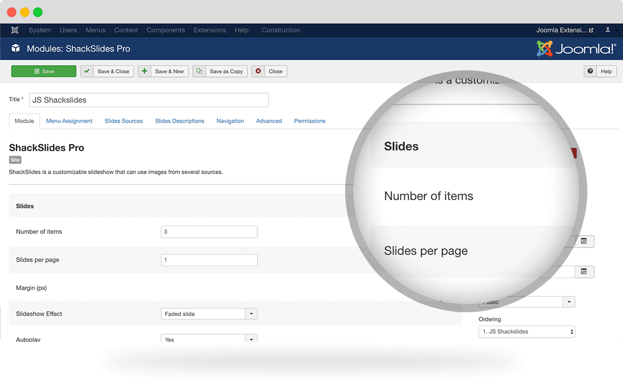 Shack Slides Joomla slideshow features