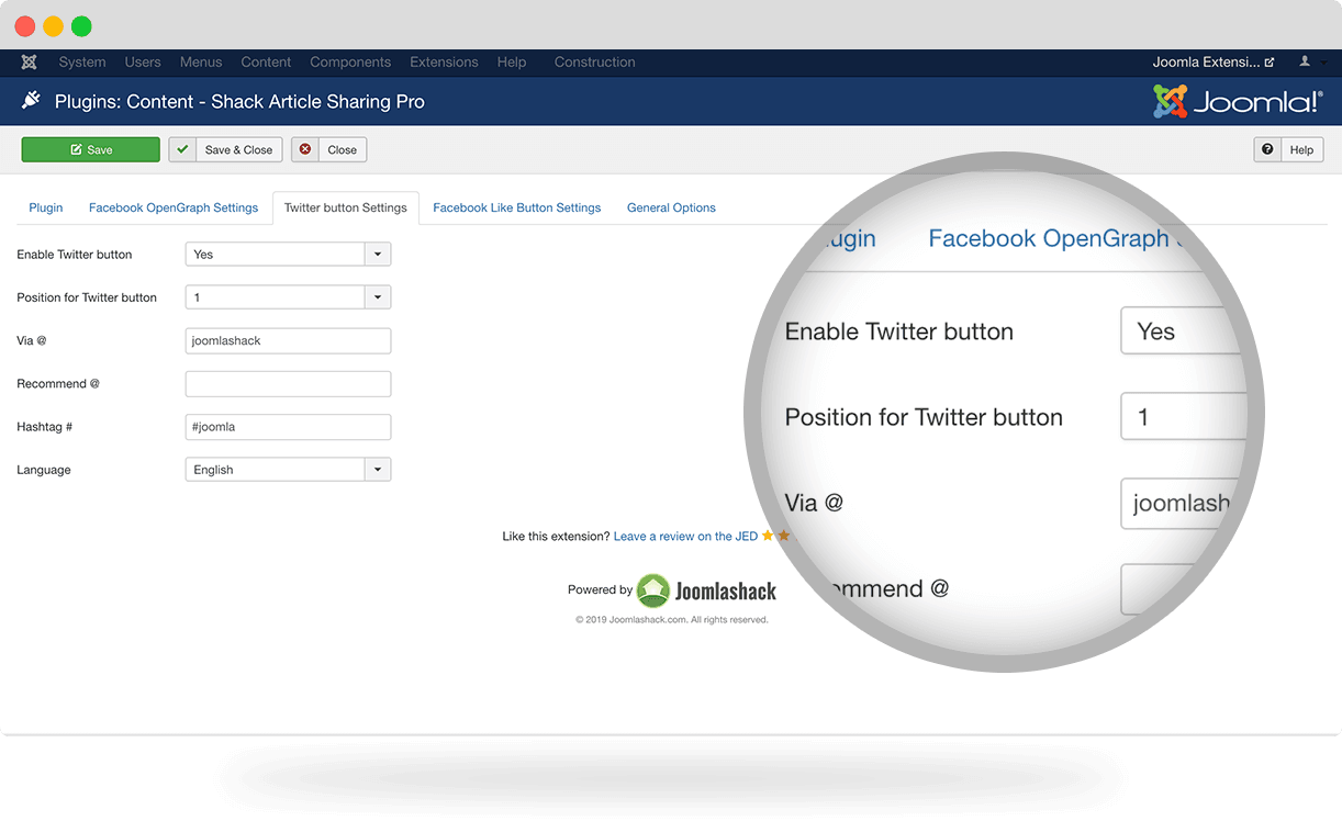 Shack Article Sharing Joomla social sharing for Twitter