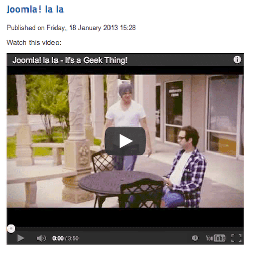 A Youtube video embedded in Joomla
