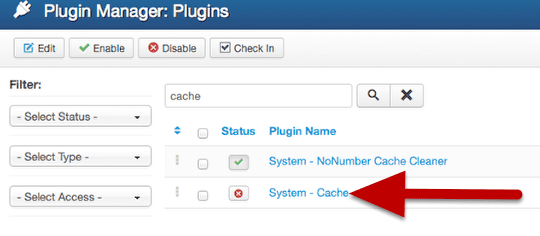 The Joomla cache plugin