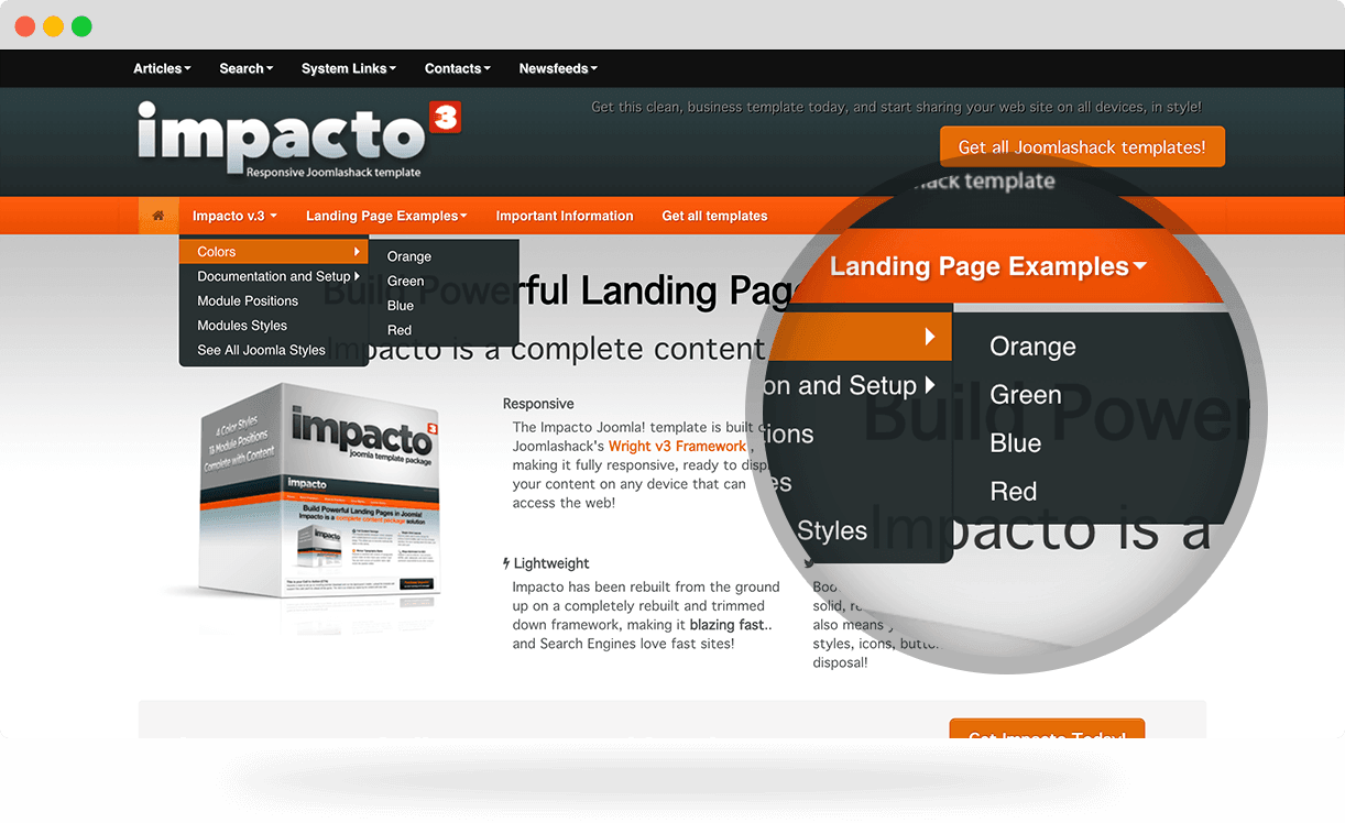 Impacto, a best-selling Landing Page Joomla template