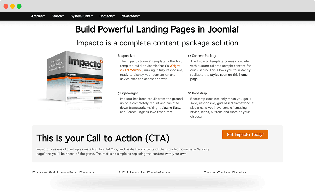 Impacto, a best-selling Landing Page Joomla template