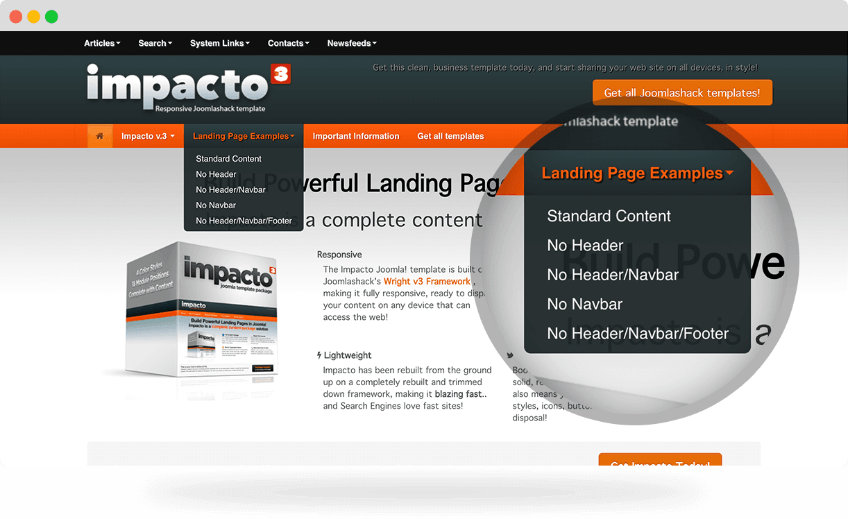 Impacto, a best-selling Landing Page Joomla template