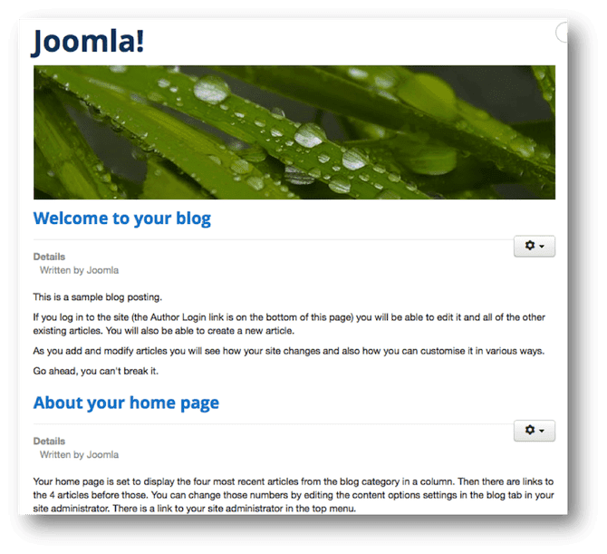 Joomla blog using default sample content
