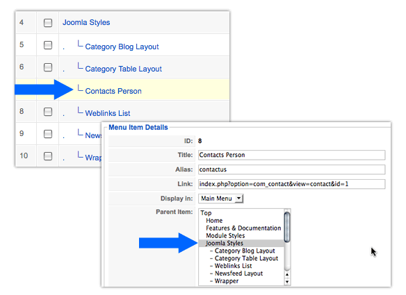 Creating sublevel menu items